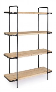 Biblioteca din MDF si metal, Jerrod Natural / Negru, l122xA43xH180 cm