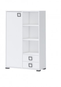 Biblioteca din pal cu 2 sertare si 1 usa, pentru copii, Kiki K12 Alb, l86xA37xH134 cm