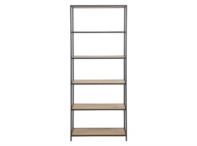 Biblioteca din pal si metal Seaford IV Stejar / Negru, l77xA35xH185 cm