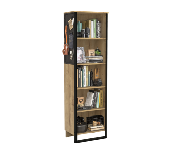 Biblioteca din pal si metal pentru tineret Wood Metal Natural / Negru, l53xA35xH180 cm