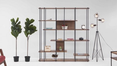 Biblioteca din pal si metal Terra Natural / Negru, l170xA35xH180 cm