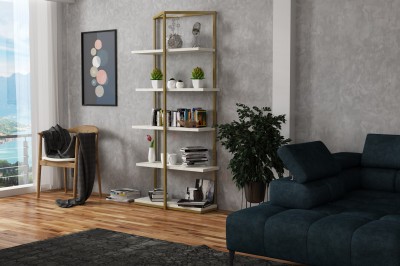 Biblioteca din pal si metal, Wison Auriu, l80xA30xH180 cm