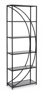 Biblioteca din sticla si metal, Korvet  A Transparent / Negru, l61xA26xH178 cm