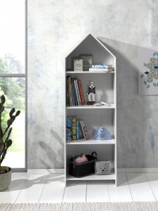 Biblioteca tip casuta din MDF, pentru copii Casami Alb, l57,6xA37xH171,3 cm