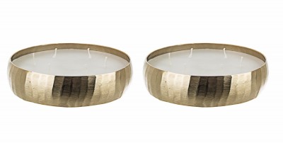 BIZZOTTO, Set 2 Lumanari Decorative Chisel Bright L, Auriu, din Ceara in Suport de Aluminiu, 6 Fitile, Rotunde Ø18,5xH4,5 cm