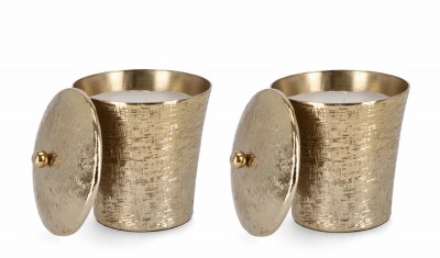 BIZZOTTO, Set 2 Lumanari Decorative Lathe Round B, Auriu, din Ceara in Pahar de Aluminiu, Rotunde Ø15xH15 cm