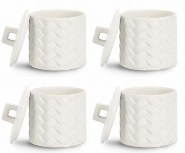 BIZZOTTO, Set 4 Lumanari Decorative Twine S, Alb, din Ceara in Pahar de Ceramica, Rotunde Ø9,5xH11 cm
