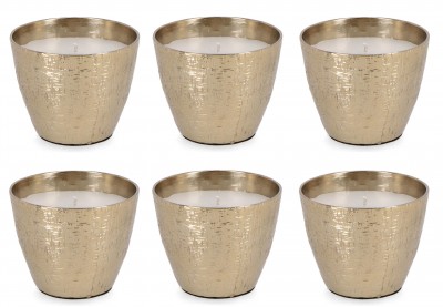 BIZZOTTO, Set 6 Lumanari Decorative Lathe Shaped A, Auriu, din Ceara in Pahar de Aluminiu, Rotunde Ø9,5xH8,5 cm