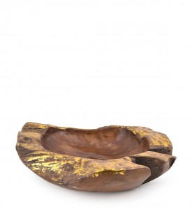 Bol decorativ din lemn Erosi Nuc / Auriu, Ø50xH17 cm
