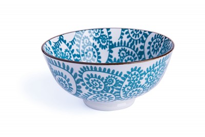 Bol din portelan, 250 ml, Ø12xH6 cm, Oriented Branch Turcoaz / Alb