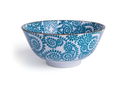 Bol din portelan, 600 ml, Ø16xH7,5 cm, Oriented Tall Turcoaz / Alb