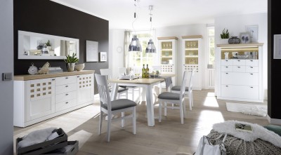 Set de mobila dining din MDF si furnir, 5 piese Bolero II White / Oak