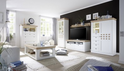 Set de mobila living din MDF si furnir, 6 piese Bolero I White / Oak