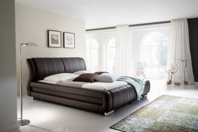 Pat tapitat cu piele ecologica Bolzano Maro