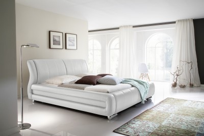 Pat tapitat cu piele ecologica Bolzano Alb