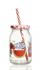 Set borcane cu pai si capac pentru limonada Fruits Red, Flirt, 450 ml, 6 piese