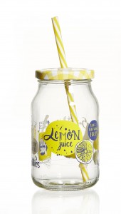 Set borcane cu pai si capac pentru limonada Fruits Yellow, Flirt, 450 ml, 6 piese