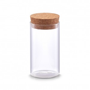 Borcan pentru depozitare cu capac din pluta, Transparent Glass, 175 ml, Ø 5,5xH10 cm