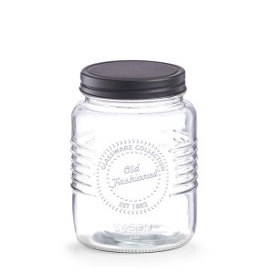 Borcan pentru depozitare din sticla, capac metalic, Old fashioned Negru Medium, 920 ml, Ø10,5xH14,6 cm