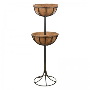 Suport metalic cu 2 ghivece din fibre de cocos, Basket Double Negru, Ø36xH102 cm