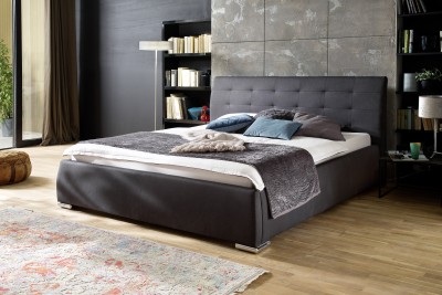Pat rabatabil cu lada de depozitare, tapitat cu stofa Bravo Anthracit, 200 x 180 cm