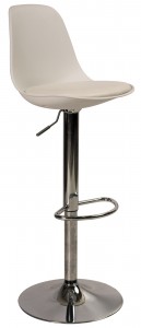 Scaun de bar tapitat cu piele ecologica, cu picior metalic Cali-303 White, l40xA35xH92-114 cm