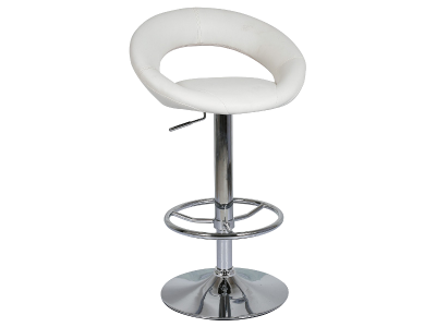 Scaun de bar tapitat cu piele ecologica, cu picior metalic Cali-300 White, l33xA39xH81-102 cm