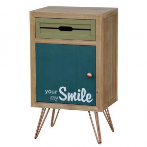 Cabinet din lemn de brad si furnir, cu 1 sertar si 1 usa Portofino F007 Multicolour, l40xA30xH70 cm