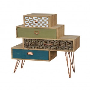 Cabinet din lemn de brad si furnir, cu 4 sertare Portofino F039 Multicolour, l80xA35xH75 cm