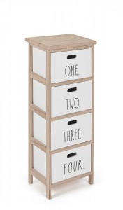 Cabinet din lemn de Paulownia si MDF, cu 4 sertare Numbers Slim Alb / Natural, l26xA32xH80 cm