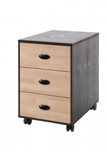 Cabinet din lemn de pin si mesteacan cu 3 sertare, pentru copii si tineret William Natural / Negru, l40xA57xH60 cm