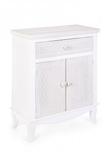 Cabinet din MDF, cu 1 sertar si 2 usi Charlene Ivoir / Alb, l60xA30xH77,5 cm