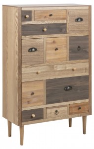 Cabinet din MDF si furnir, cu 13 sertare Thais Natural, l70xA30xH114 cm