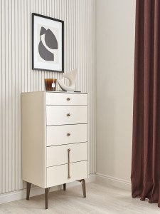 Cabinet din pal cu 5 sertare, Nicole Crem, l60,4xA45,9xH116 cm