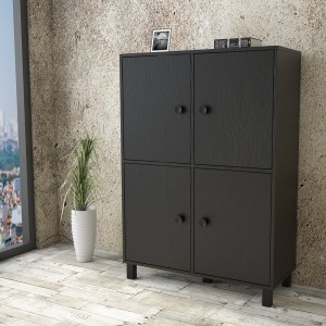 Cabinet din pal si lemn, cu 4 usi Vilamo VL45-338 Large Negru, l96xA40xH135,4 cm