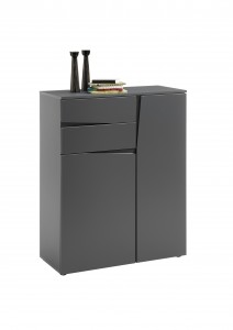 Cabinet din pal si MDF, cu 2 sertare si 2 usi Nelia Gri, l83xA38xH105 cm