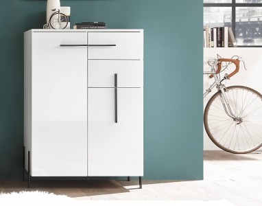 Cabinet hol din pal si MDF, cu 2 usi si 2 sertare Nysa Alb, l80xA40xH115 cm