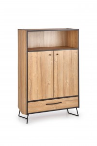 Cabinet din pal si metal, cu 1 sertar si 2 usi Lockhart KM-3 Stejar, l83xA40xH130 cm