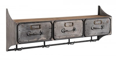 Cabinet suspendat din lemn de pin si metal, cu 3 sertare, Store Natural / Gri, l83xA20xH30,7 cm