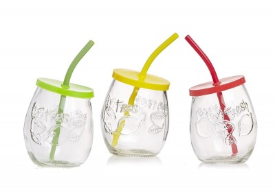 Set cani cu pai si capac Cool Summer, 430 ml, 3 piese