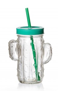 Set cani cu pai si capac Kaktus, 350 ml, 6 piese