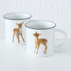 Cana din portelan Bambi Alb / Maro, Modele Asortate, 400 ml