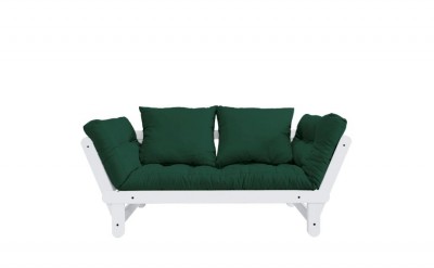 Canapea Extensibila 2 locuri, stofa si cadru lemn de pin, Beat White, l162xA80xH75 cm-Verde