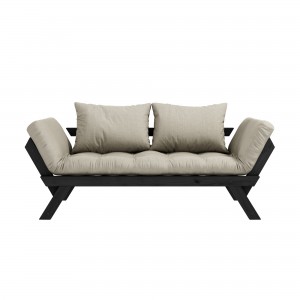 Canapea Extensibila 2 locuri, stofa si cadru lemn de pin, Bebop Black Linen, l174xA80xH80 cm