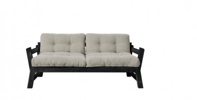 Canapea Extensibila 2 locuri, stofa si cadru lemn de pin, Step Black Linen, l158xA74xH70 cm