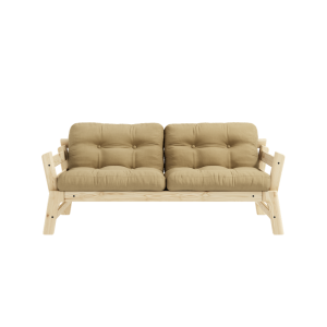 Canapea Extensibila 2 locuri, stofa si cadru lemn de pin, Step Natural Wheat Beige, l158xA74xH70 cm