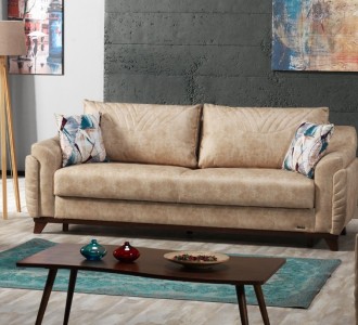 Canapea extensibila cu lada de depozitare, 3 locuri Amber Bej K1, l242xA96xH85 cm