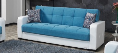 Canapea extensibila cu lada de depozitare, tapitata cu stofa 3 locuri Destina Albastru K1, l222xA72xH83 cm