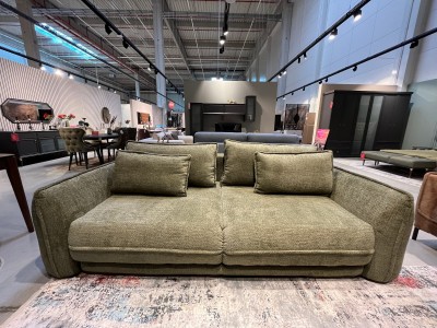 Canapea Extensibila, 3 Locuri, Lada de Depozitare, tapitata cu stofa, Perne Incluse, Mojave Verde Olive, l253xA120xH74 cm