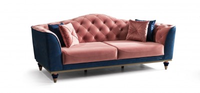 Canapea fixa tapitata, 3 locuri Ligno Albastru inchis / Roz K2, l242xA96xH94 cm